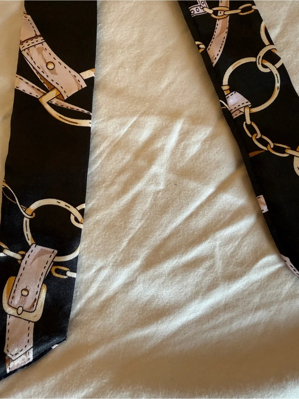 Twill Silk Scarf Ribbon Belt Print Head Bag Neck Tie 34” Black Chain Keychain